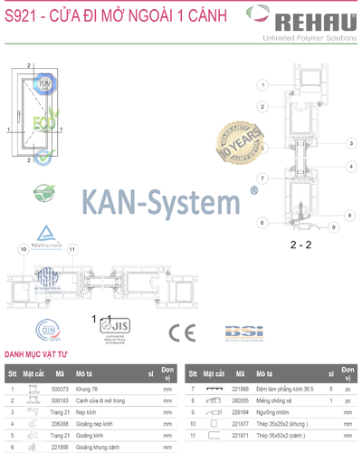 Cửa đi mở quay 1, 2, 4 cánh, cửa nhựa lõi thép uPVC REHAU - Germany® nhập khẩu chính hãng KAN - System®