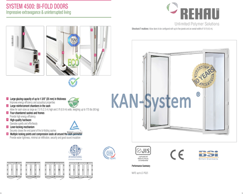 Cửa đi mở xếp trượt 6, 8, 10 cánh, cửa nhựa lõi thép uPVC REHAU - Germany® nhập khẩu chính hãng KAN - System®