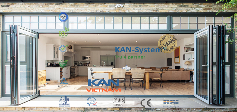 Cửa đi mở xếp trượt nhôm kính Xingfa Guangdong® nhập khẩu chính hãng - KAN-System®