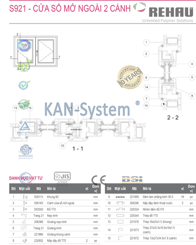 Cửa sổ mở quay 1, 2, 4 cánh, cửa nhựa lõi thép uPVC REHAU - Germany® nhập khẩu chính hãng KAN - System®