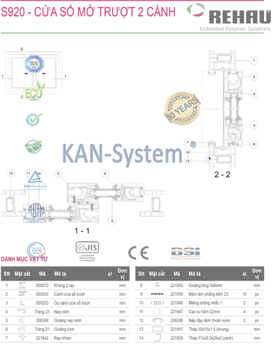 Cửa sổ mở trượt 2, 4, 6, 8 cánh, cửa nhựa lõi thép uPVC REHAU - Germany® nhập khẩu chính hãng KAN - System®