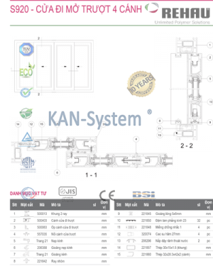 Cửa đi mở trượt 2, 4, 6, 8 cánh, cửa nhựa lõi thép uPVC REHAU - Germany® nhập khẩu chính hãng KAN - System®