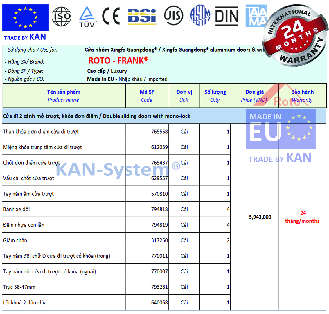 Bảng báo giá cửa nhôm Xingfa Guangdong® nhập khẩu - KAN-System®