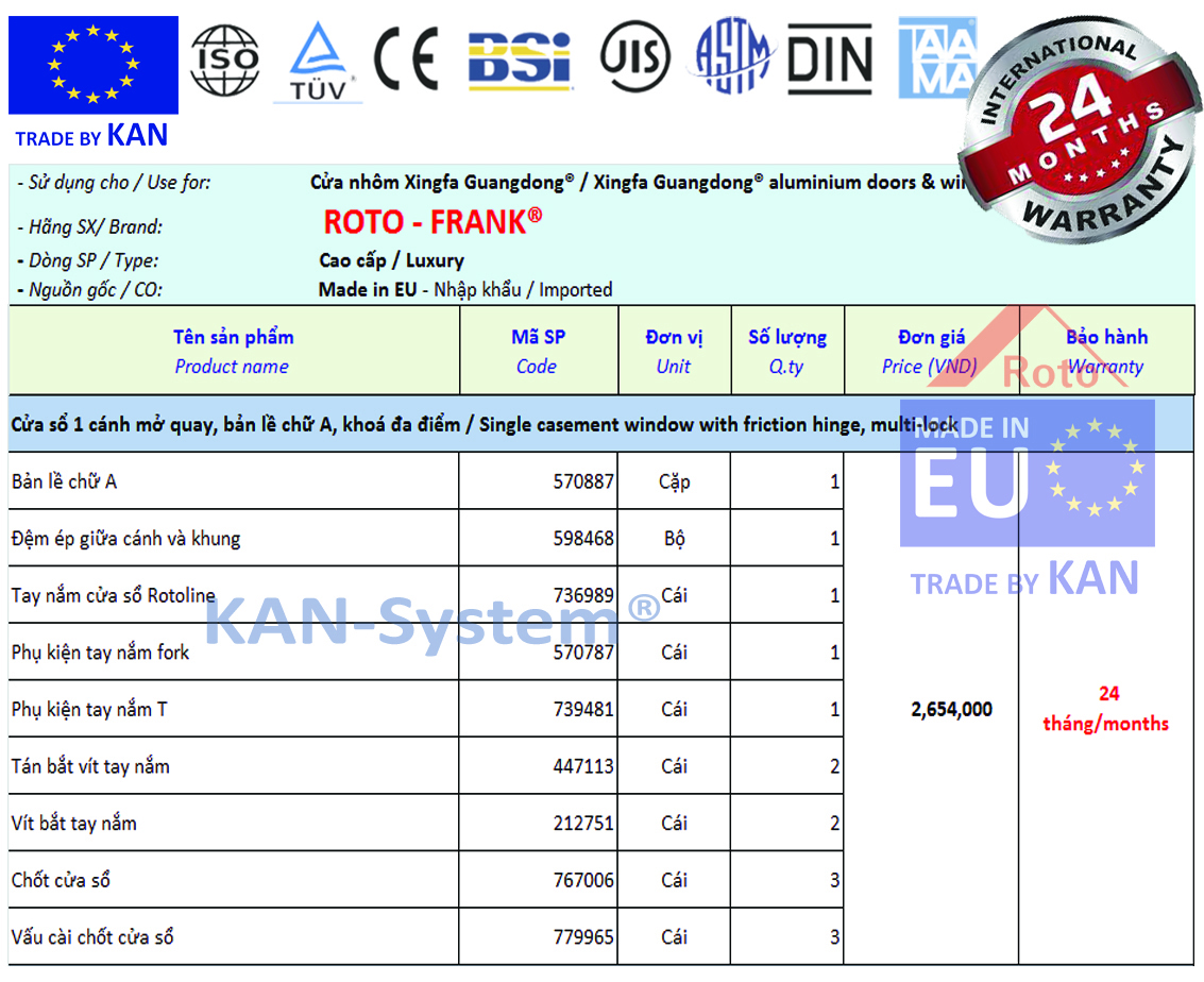 Bảng báo giá cửa nhôm Xingfa Guangdong® nhập khẩu - KAN-System®